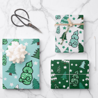 Green Christmas Trees Wrapping Paper Sheets