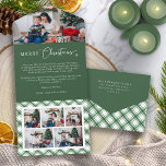 Green Christmas Trifold Card<br><div class="desc">Transform your holiday season with our exquisite Green and White Buffalo Plaid Holiday Card Collection. Featuring a stunning watercolor green and white buffalo plaid pattern, these tri-fold send and seal holiday photo collage cards with space for 7 photos radiate timeless elegance and festive charm. Designed for convenience and beauty, these...</div>