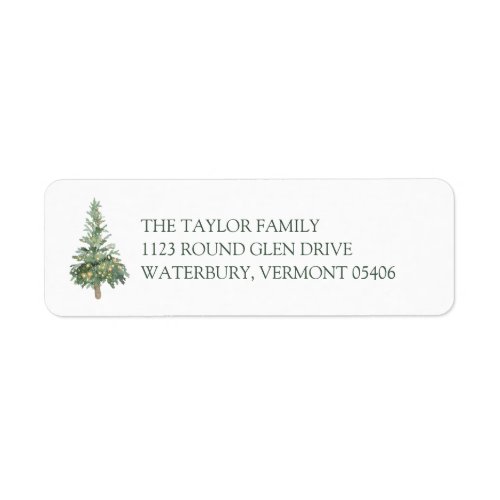 Green Christmas Watercolor Tree Return Address Label