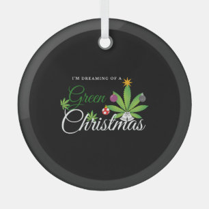 Green Christmas Weed Shirt Glass Ornament
