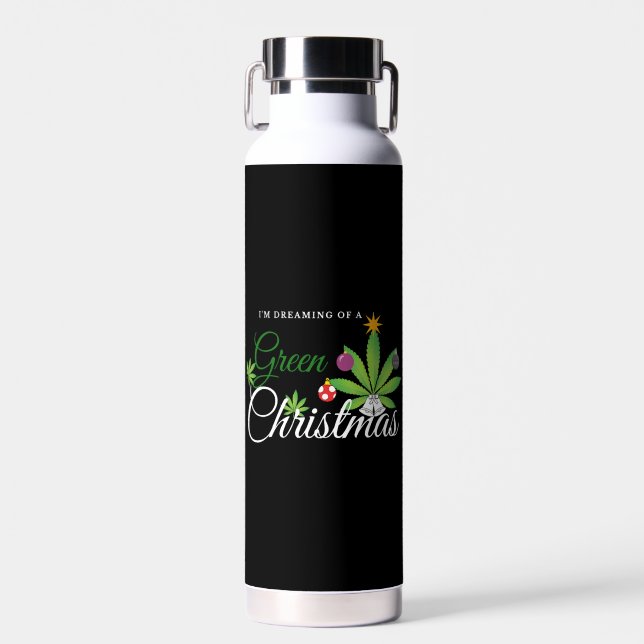 Green Christmas Weed Shirt Water Bottle (Front)
