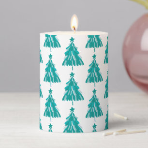 Green Christmas Winter Forest Trees Pillar Candle