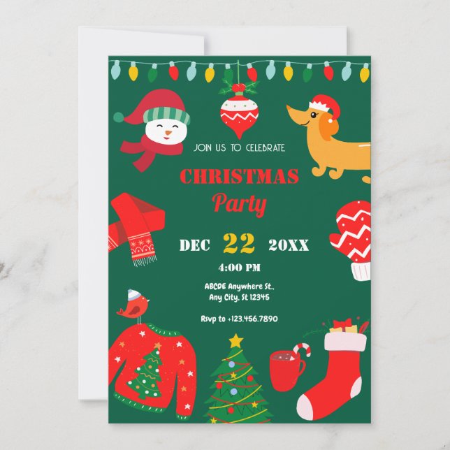 Green Christmas winter icon christmas party Invitation (Front)