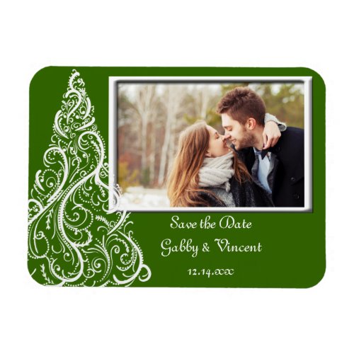 Green Christmas Winter Wedding Save the Date Photo Magnet