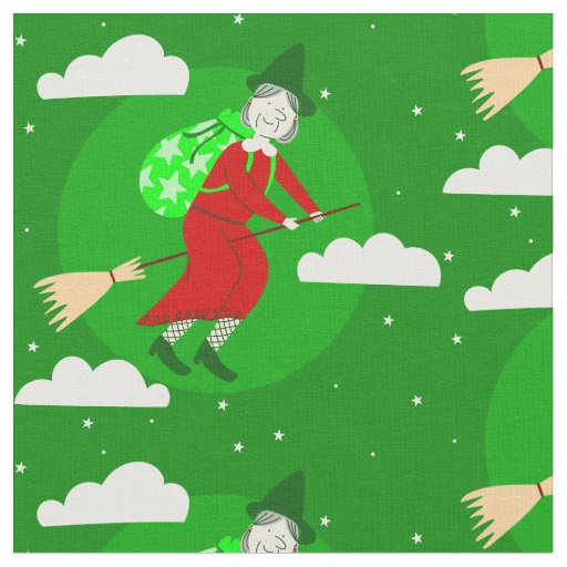green christmas witch befana broomrider spookmas fabric