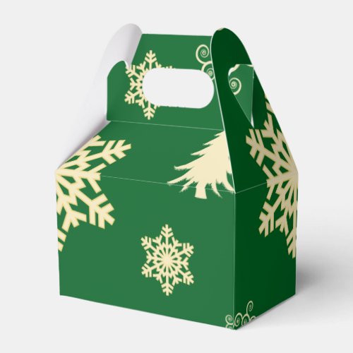 Green Christmas with Cream Snowflakes Favor Boxes