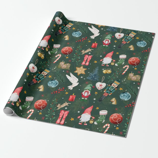 Green Christmas Wrapping Paper (Unrolled)