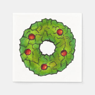 Green Christmas Wreath Cookie Holiday Party Paper Napkins