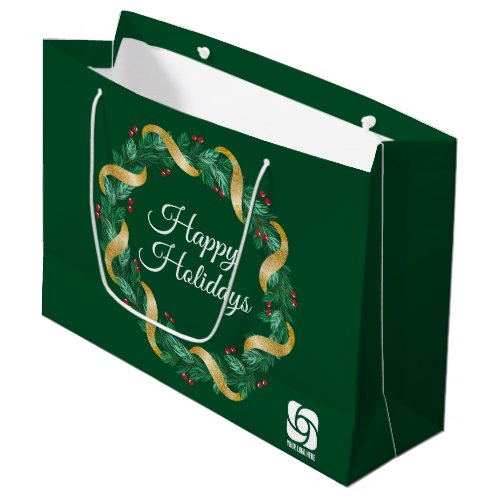 Green Christmas Wreath Custom Business Logo  Large Gift Bag