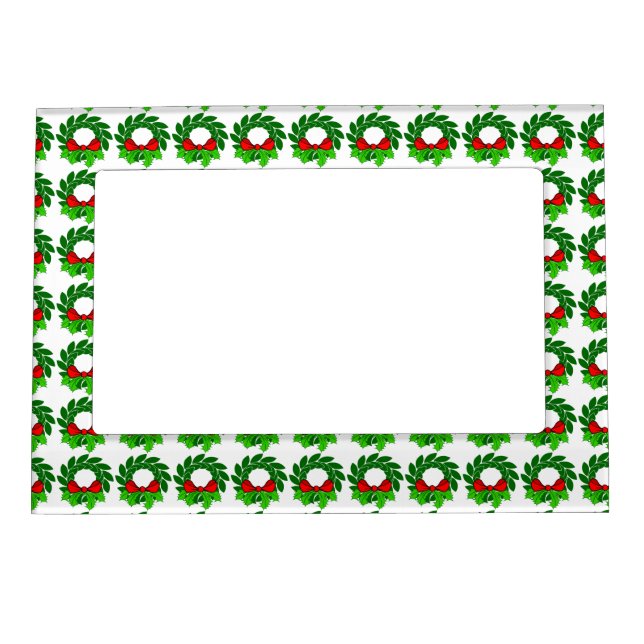 Green Christmas Wreath Magnetic Picture Frame (Front)