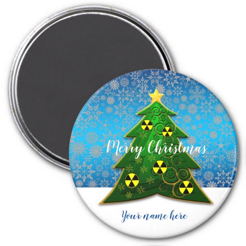 Green ChristmasTree with Radiation Symbols Magnet