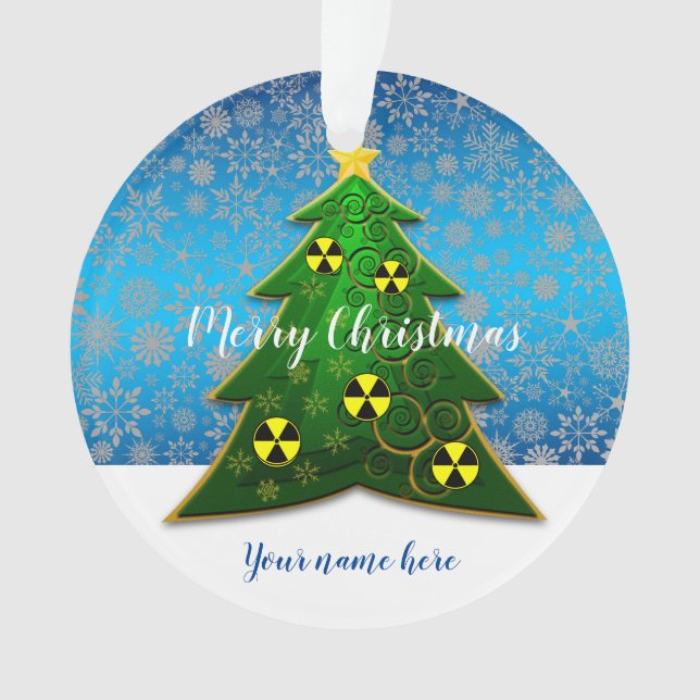Green ChristmasTree with Radiation Symbols Ornament (Front)