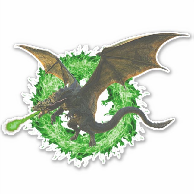 Green Chromatic Fire Breathing Dragon Sticker (Front)
