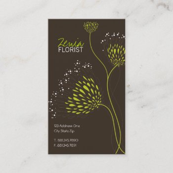 Green Chrysanthemum Flowers Elegant Chic Floral Business Card by fatfatin_box at Zazzle