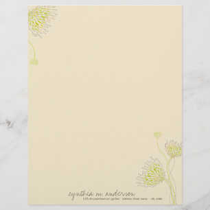 Green Chrysanthemum Flowers Elegant Chic Floral Letterhead