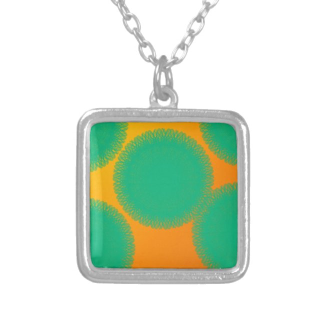 green circle in yellowish orange silver plated necklace (Front)