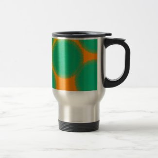 green circle in yellowish orange travel mug