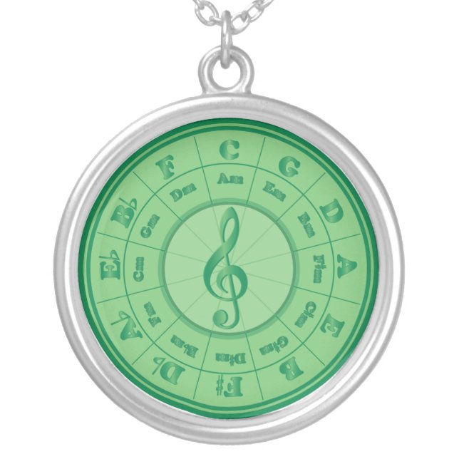 Green Circle of Fifths Silver Plated Necklace (Front)
