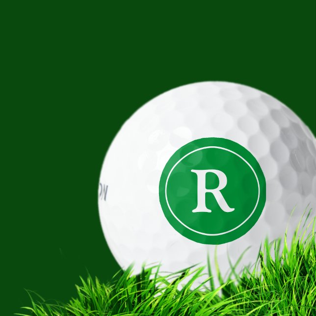 Green circle with name initial Monogrammed Golf Balls (Creator Uploaded)
