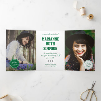 Green Circles 5-Photo Graduation Tri-Fold Invitation