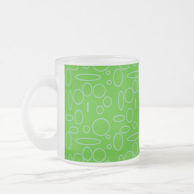 Green Circles Loops  Frosted Glass Coffee Mug (Left)