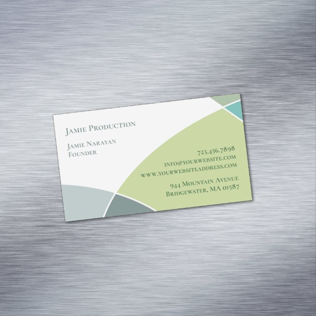 Green Circles Retro Business Card Magnet (In Situ)