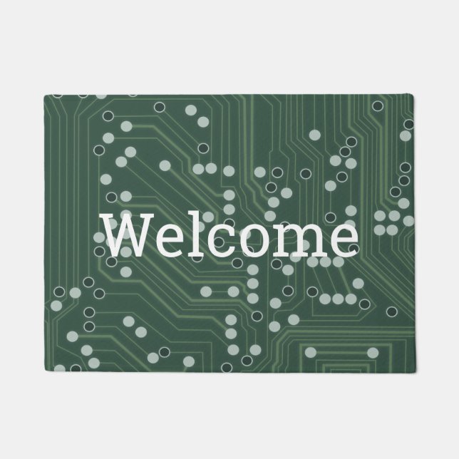 Green Circuit Board Background Pattern Art Doormat (Front)