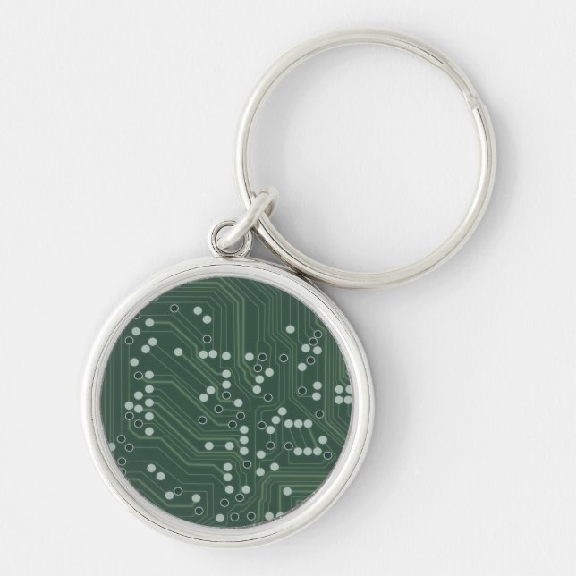 Green Circuit Board Background Pattern Art Keychain (Front)