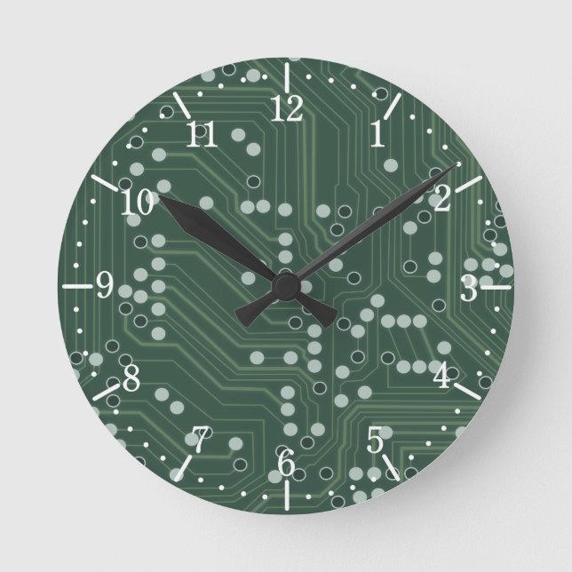 Green Circuit Board Background Pattern Art Round Clock (Front)