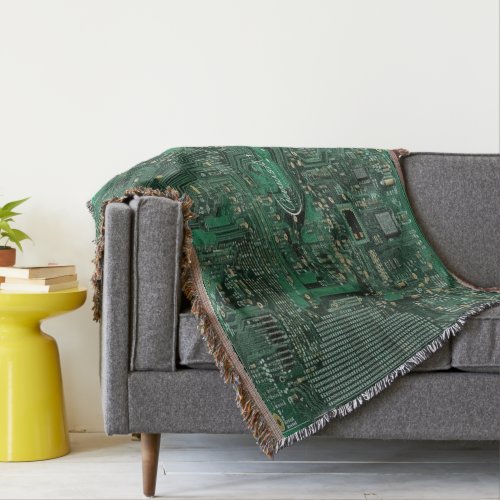 Green Circuit Board Cotton Throw Blanket