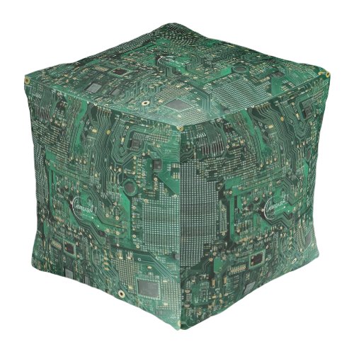 Green Circuit Board Cube Pouf