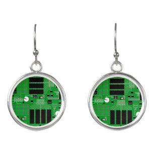 Green circuit board earrings