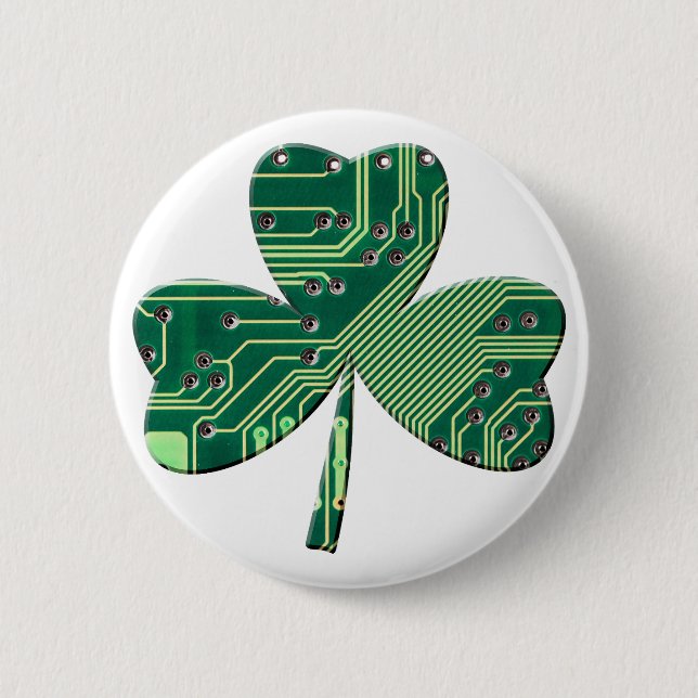 Green Circuit Board St Patrick Day Shamrock Button (Front)