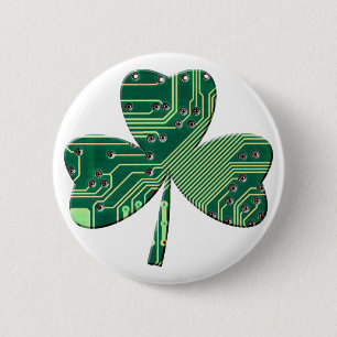 Green Circuit Board St Patrick Day Shamrock Button