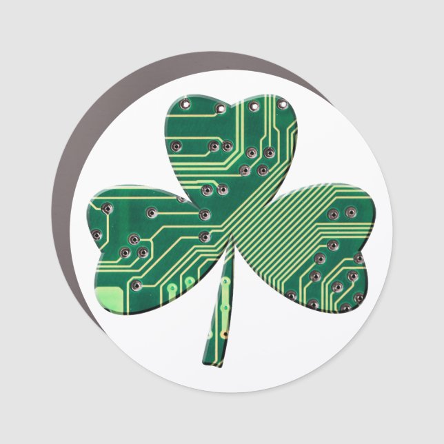 Green Circuit Board St Patrick Day Shamrock Car Magnet (Front)