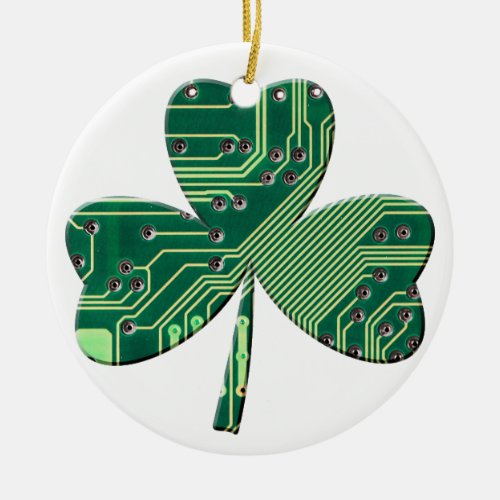 Green Circuit Board St Patrick Day Shamrock Ceramic Ornament