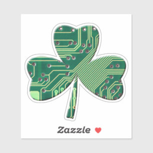 Green Circuit Board St Patrick Day Shamrock Sticker