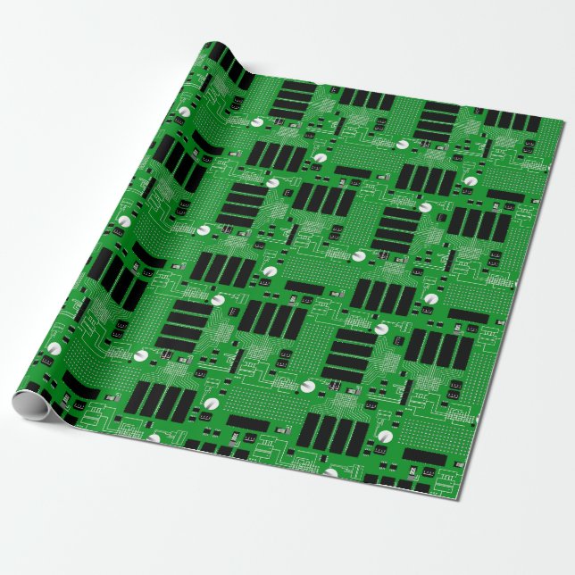 Green circuit board wrapping paper (Unrolled)