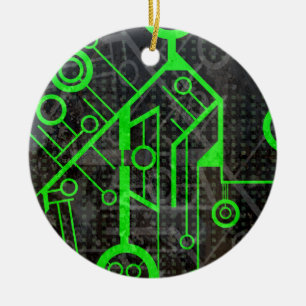 Green Circuit Ceramic Ornament