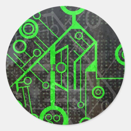 Green Circuit Classic Round Sticker