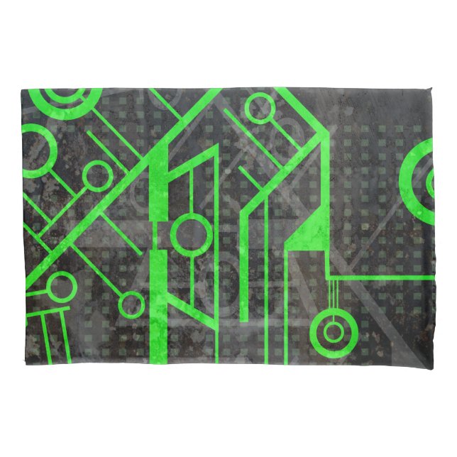 Green Circuit Pillow Case (Front)