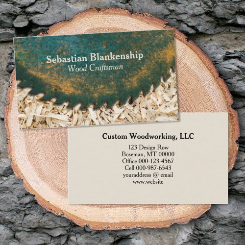 Green Circular Saw Sawdust Woodworking Craftsman Business Card