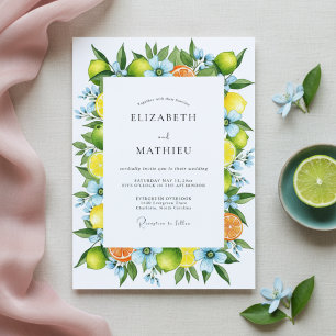 Green Citrus Floral Romance Wedding Invitation