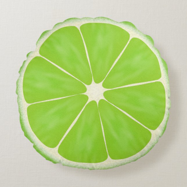 Green Citrus Lime Fruit Slice Round Pillow (Front)