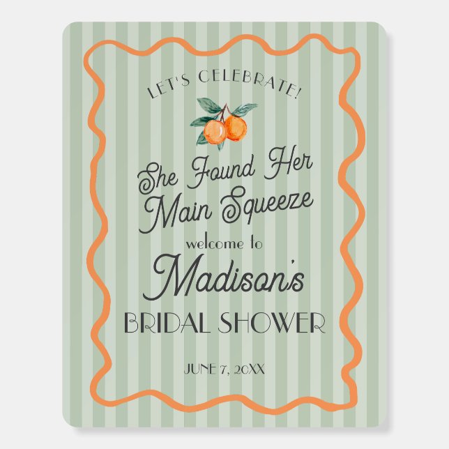 Green Citrus Main Squeeze Bridal Shower Welcome Foam Board (Front)