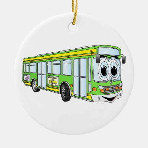 Green City Bus Cartoon Ceramic Ornament