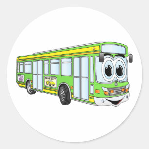 Green City Bus Cartoon Classic Round Sticker