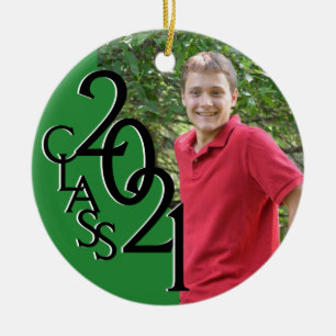 Green Class 2021 Graduation Photo Ceramic Ornament