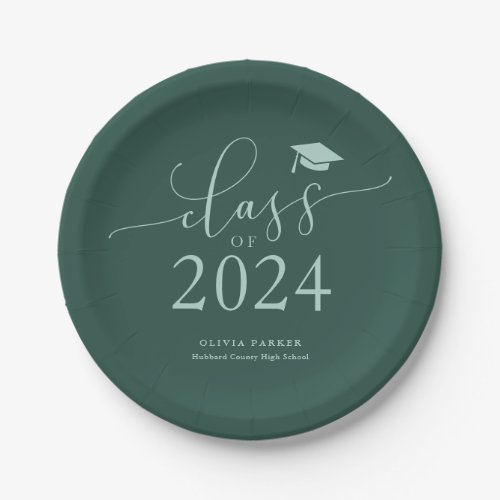 Green Class of 2024 Graduation Party Paper Plates