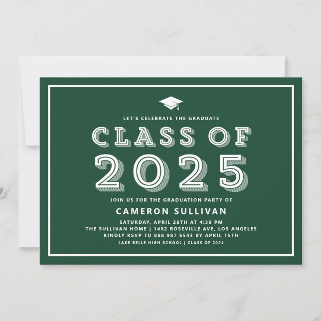 Green Class of 2025 Cap Retro Graduation Invitation (Front)